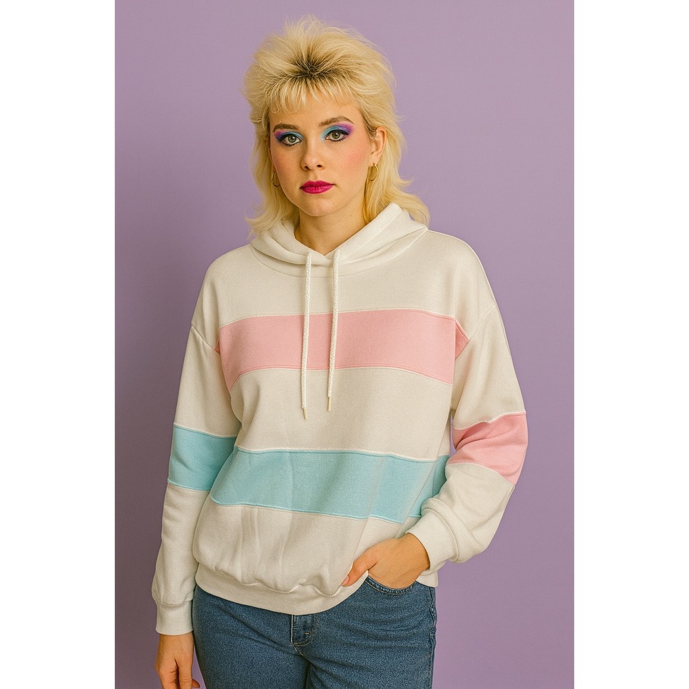 Body Beam Womens Sweatshirt Pullover Vintage 80s New Wave Striped L‎ Colorblock